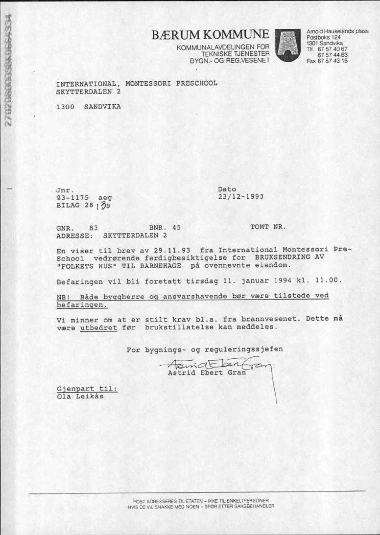 1993-94: Dokumenter og tegninger fra byggesaksarkivet Bærum Kommune datert 1993 og 1994, vedrørende søknad om nytt tilbygg til Folkets Hus.
