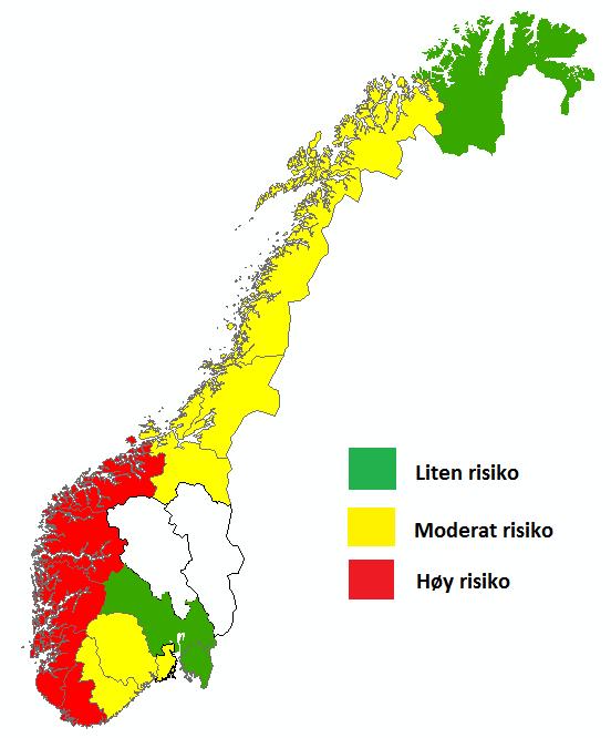 Havnivåstigning Fylke Antall bygninger (< 1m) Gjennomsnittlig worst case havnivåstigning [m] (Vasskog mfl.