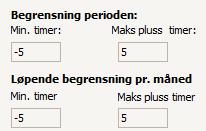 Fleksitidsavtale Begrensning i perioden Ingen funksjon foreløpig, blir ikke hensyntatt i Dash Løpende begrensning i perioden Her defineres